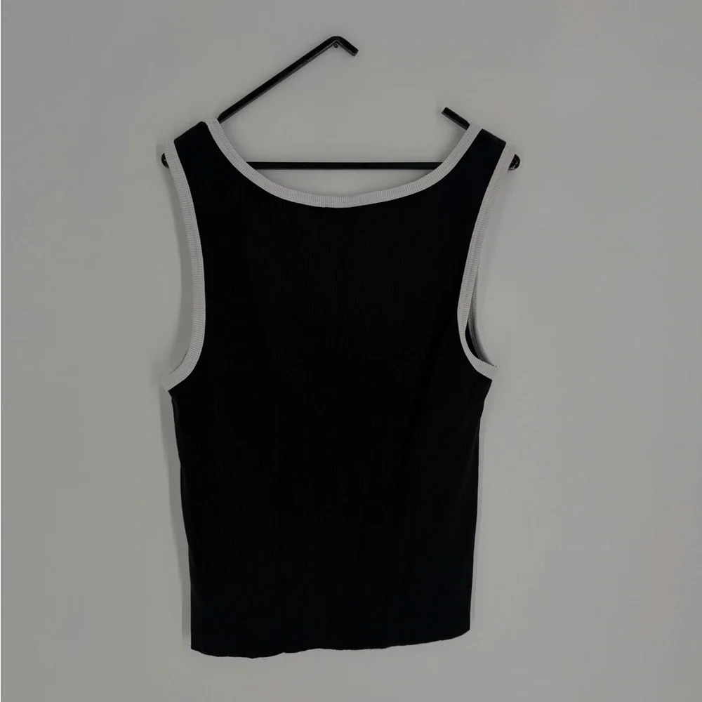 Reformation Erina Ribbed Knit Black White Logo Tank - Picture 4 of 5